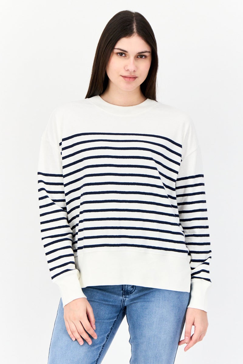 ESPRIT سويت شيرت نسائي بأكمام طويلة وياقة دائرية، مخطط، متعدد الألوان - Image 1